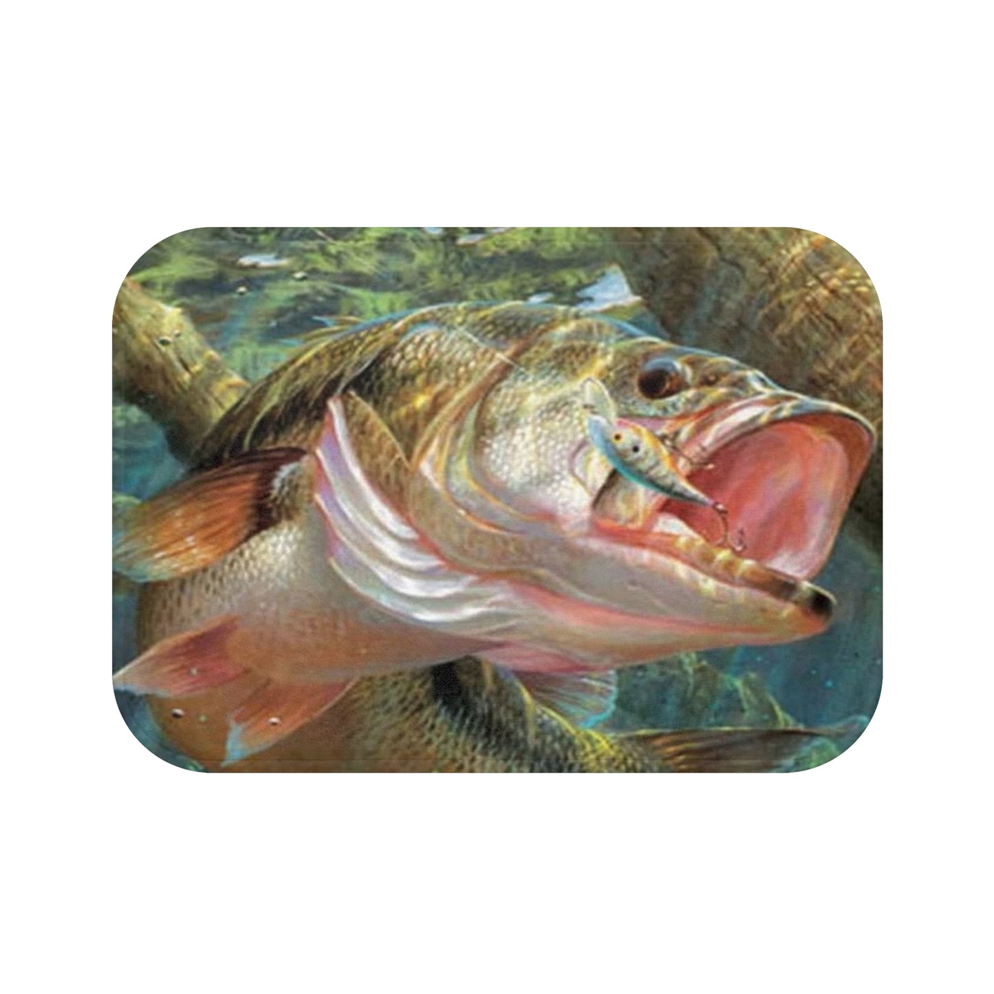 Bass Fishing Jumping Fish with Lure Colorful Fisherman Bath Mat Gift Bathroom Decor