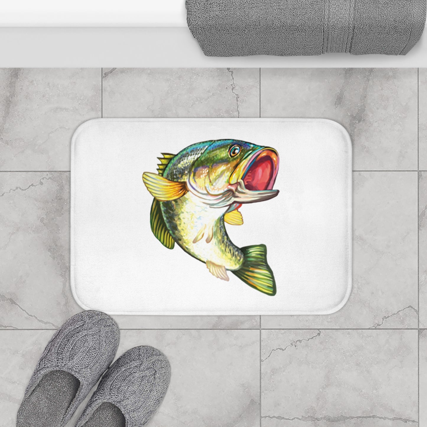 Fishing Jumping Fish Colorful Fisherman Bath Mat Gift Bathroom Decor