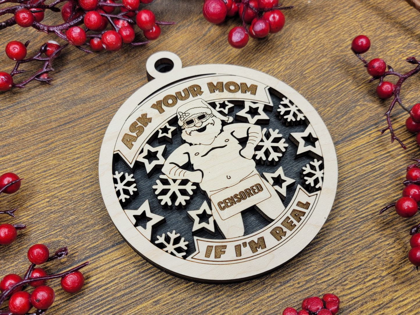 Funny Santas Ask Your MOM Christmas Ornaments Naughty Nice Gift