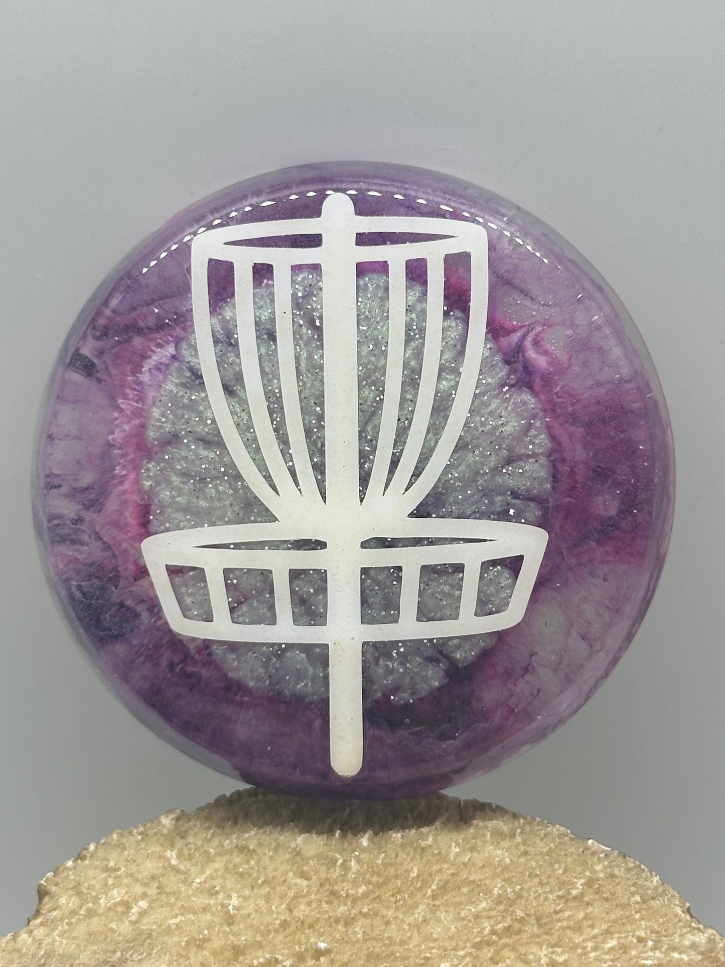 Disc Golf Mini Marker Custom Purple/Wht Basket Epoxy Resin One Of A Kind Mini