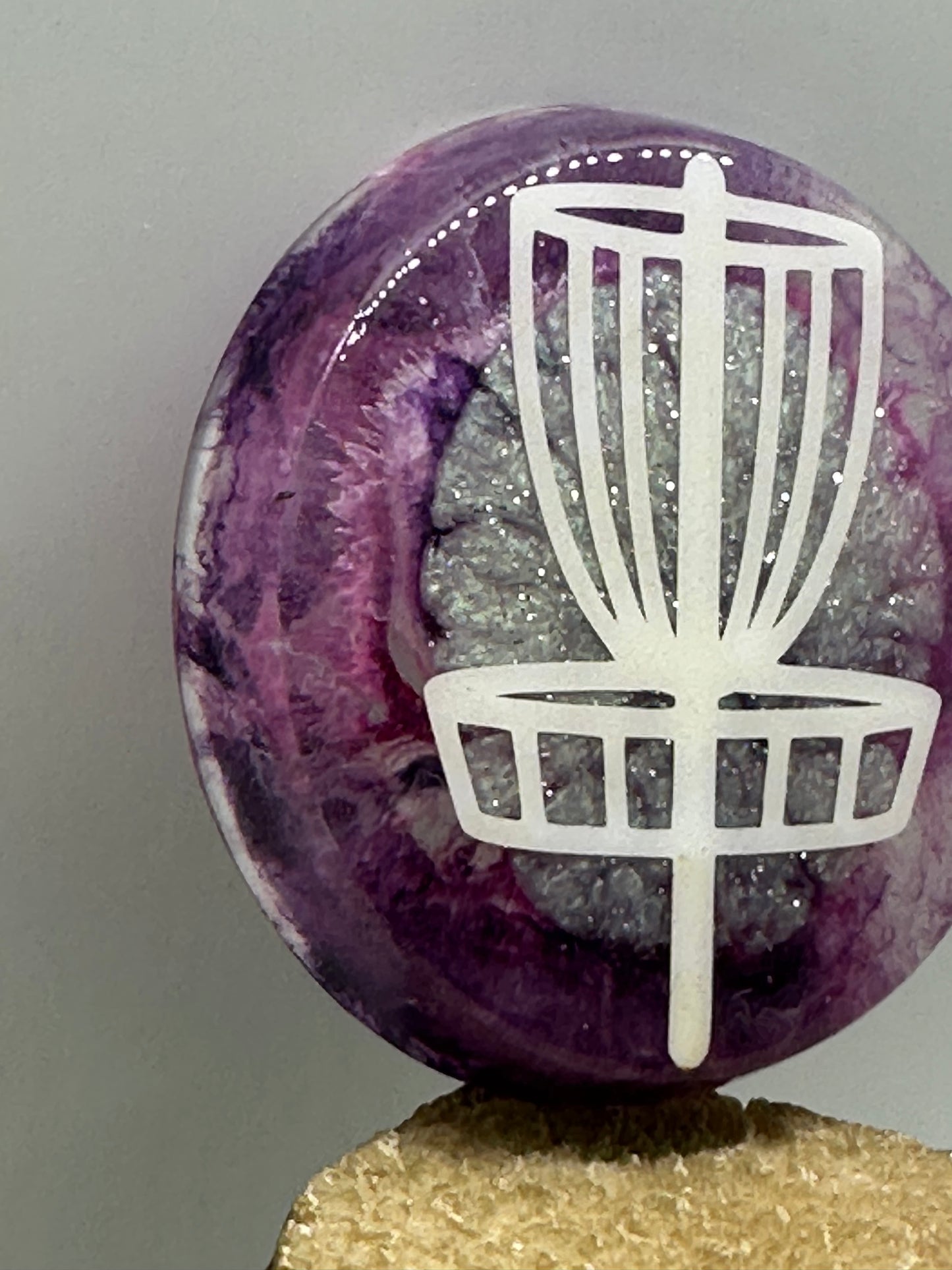 Disc Golf Mini Marker Custom Purple/Wht Basket Epoxy Resin One Of A Kind Mini