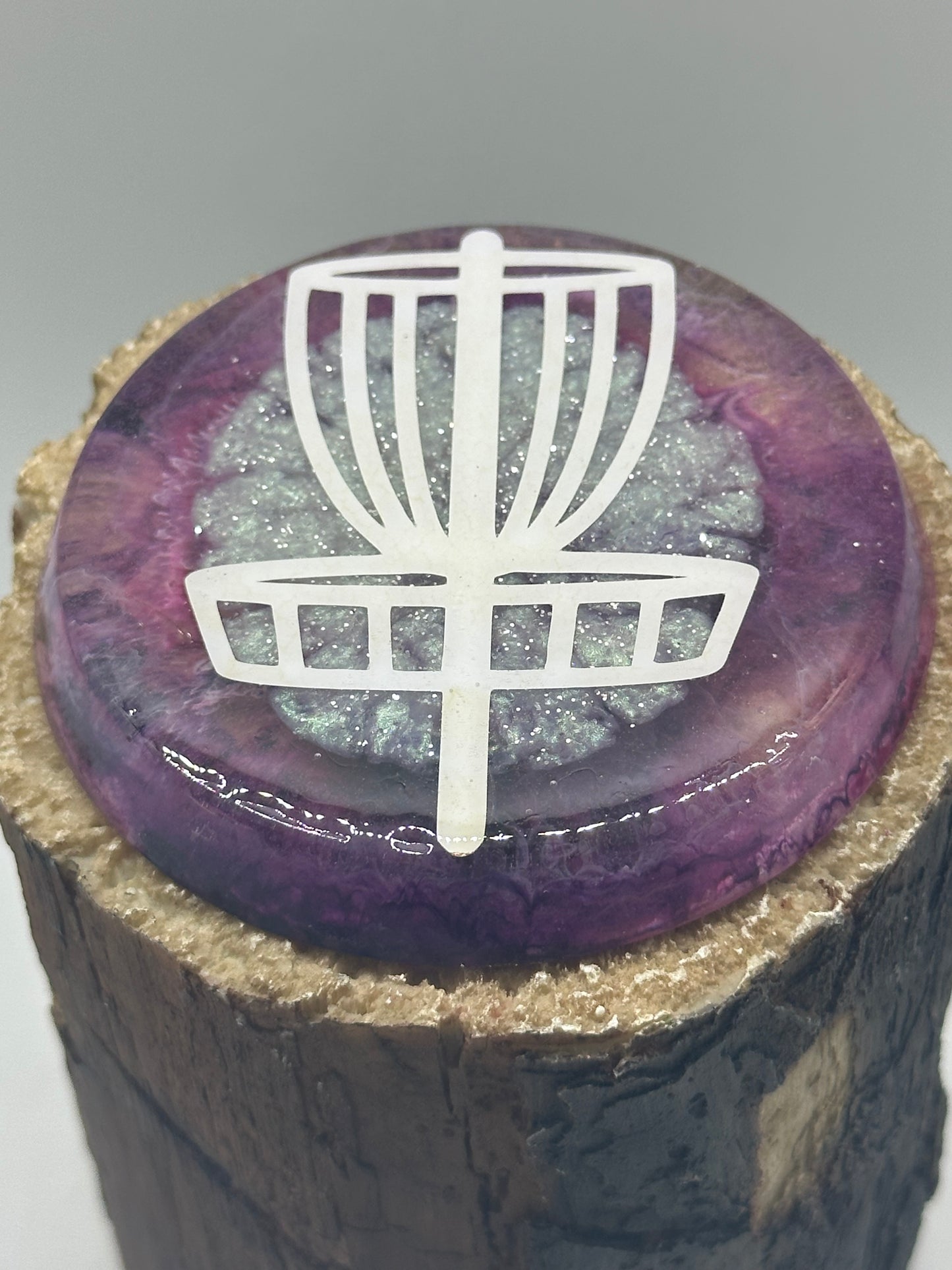 Disc Golf Mini Marker Custom Purple/Wht Basket Epoxy Resin One Of A Kind Mini