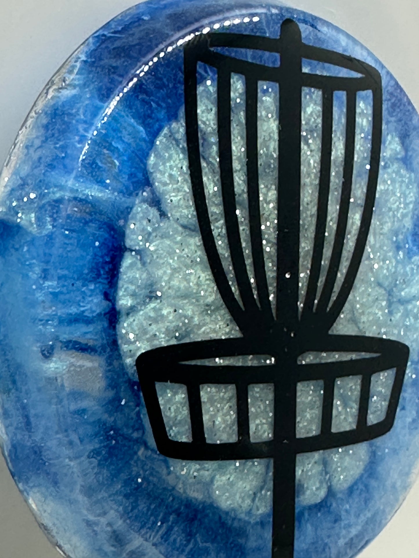 Disc Golf Mini Marker Custom Blue w/ Black Disc Basket Epoxy Resin One Of A Kind Mini