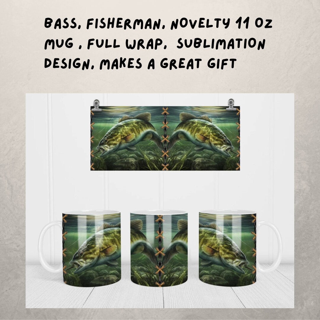 Coffee Mug Swimming Big Bass Hook Funny Fishing Fish Novelty Cup Gift For Men Him Dad Grandpa Fisherman