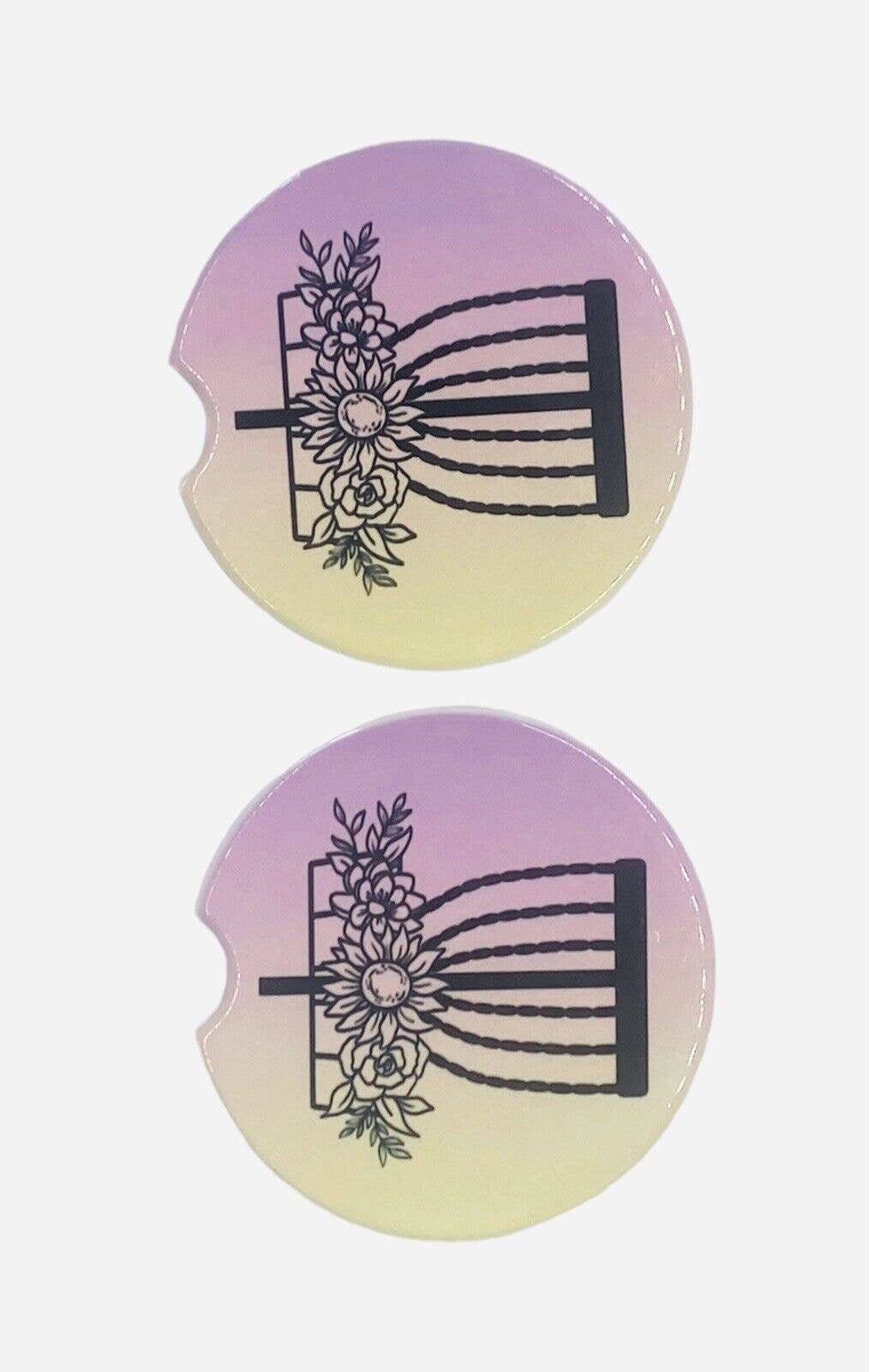 2 Pack DISC GOLF BASKET Car Drink Coasters Pink Yellow Ceramic Car Cup Holders