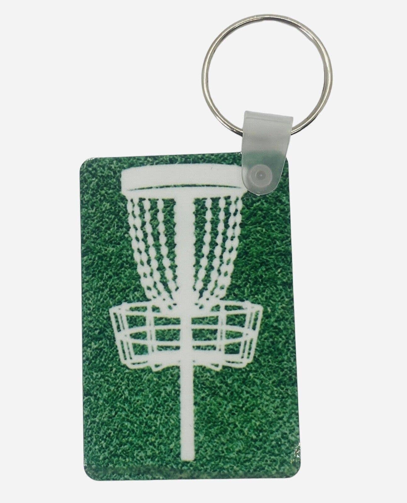 Disc Golf Keychain DISCGOLF BASKET Turf GREEN Custom Made Key Ring Hardboard