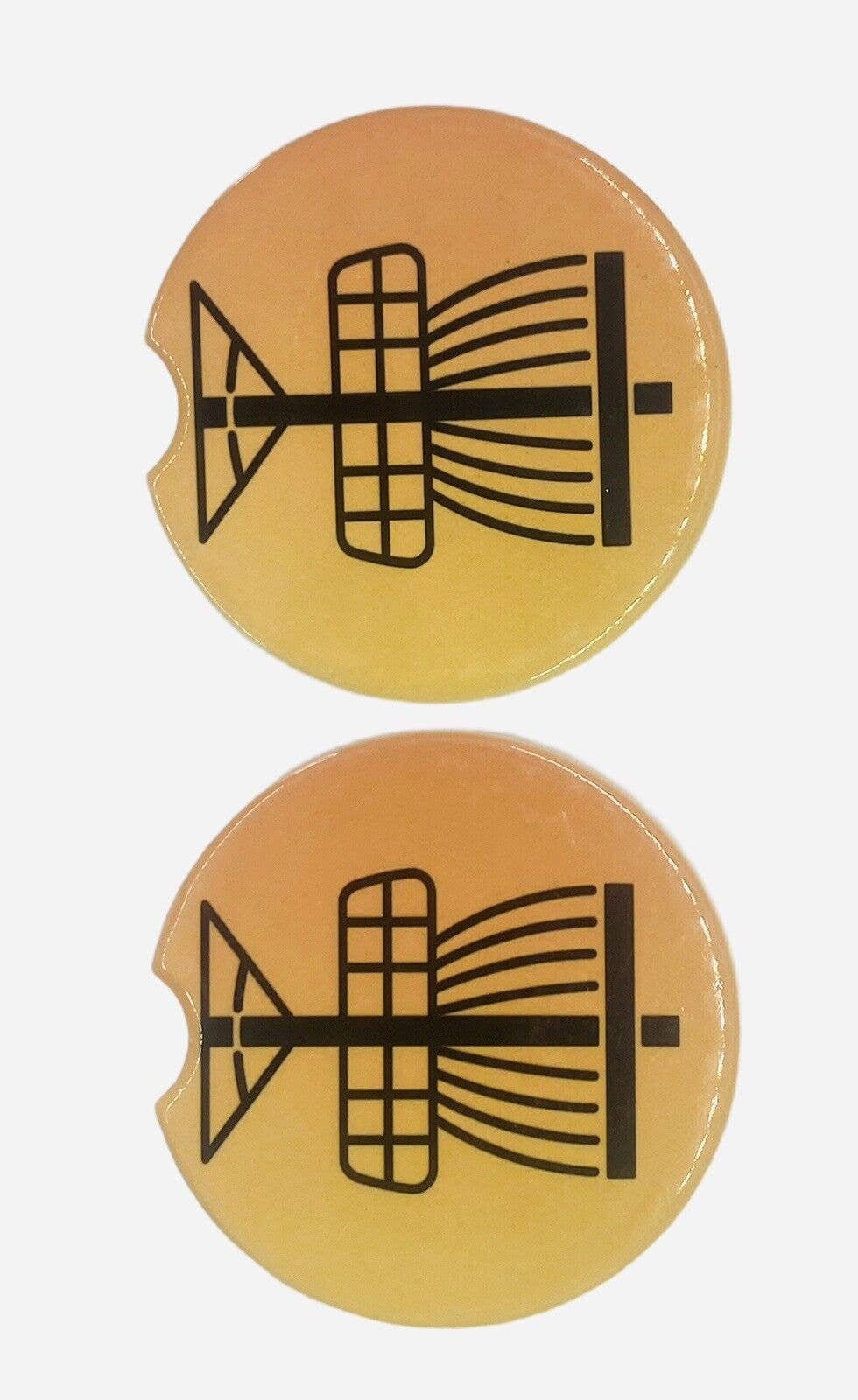 2 Pack DISC GOLF BASKET Car Drink Coasters Orange Yellow Ceramic Car Cup Holders