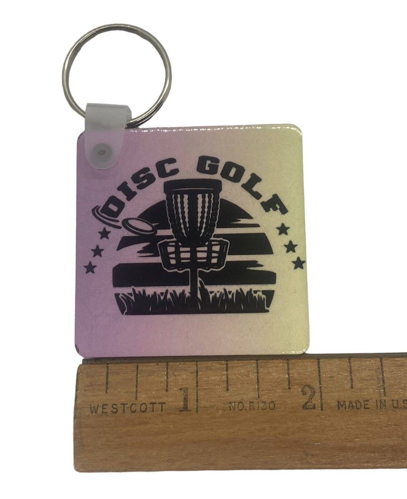 Disc Golf Keychain DISCGOLF SUNRISE Yellow Pink Gradient Custom Made Key Ring