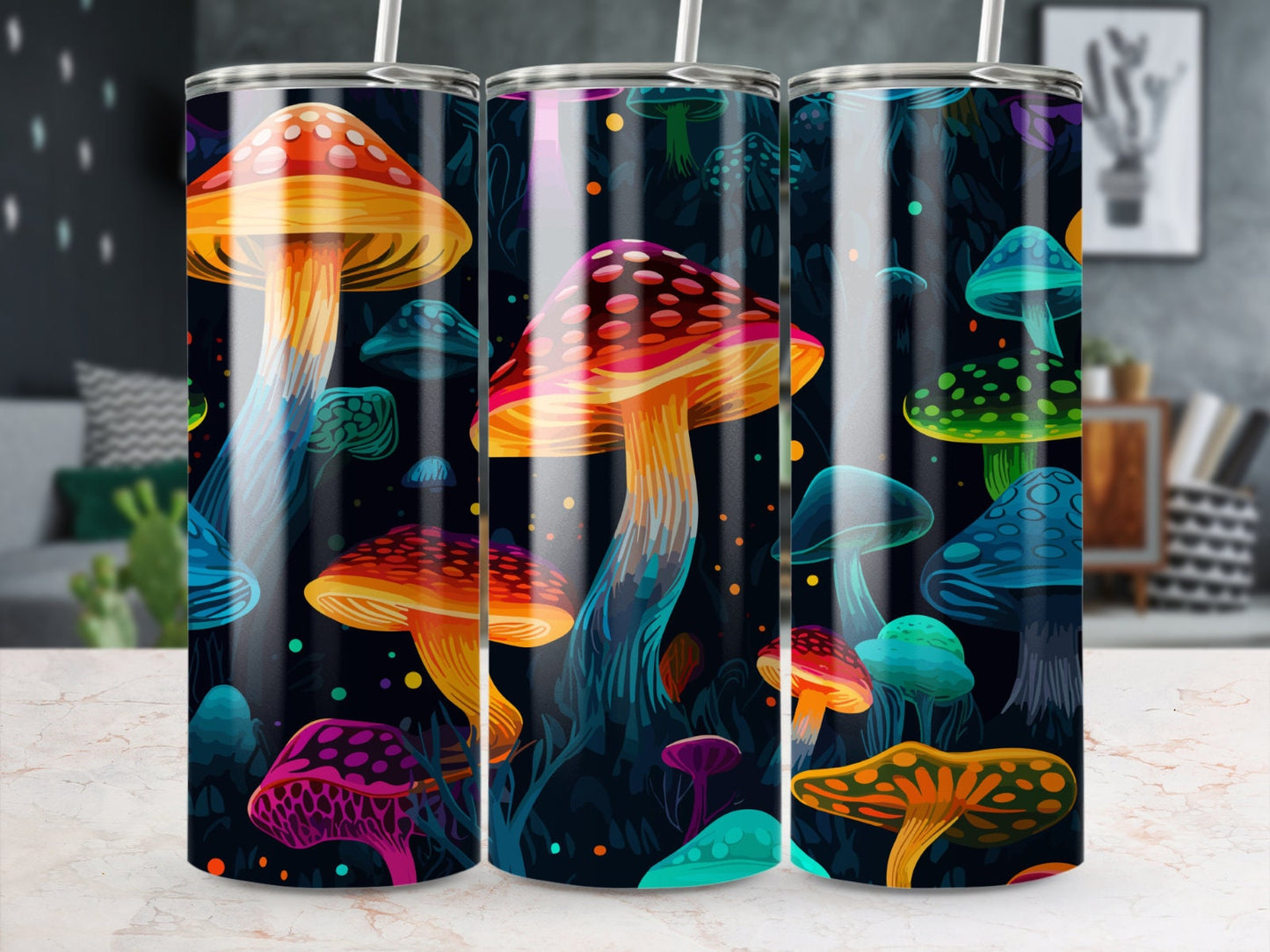 Luminous Mushrooms- 20oz Straight Skinny Tumbler Stainless Custom Drinkware Gift