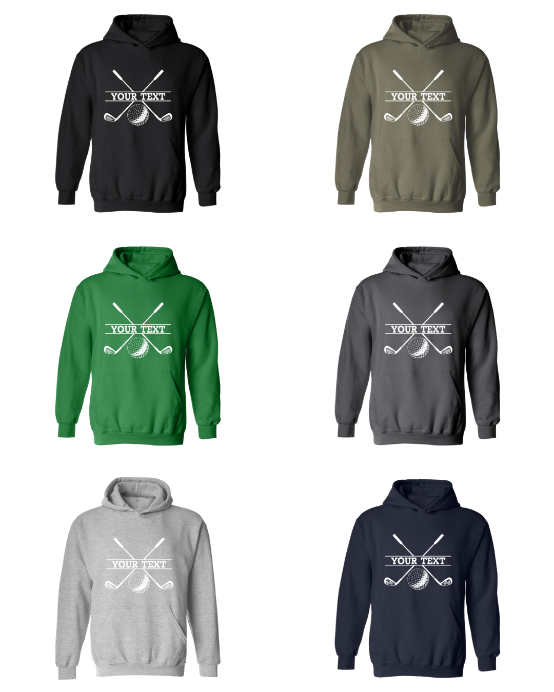 Golf Hoodie Personalized Golf Ball Crossed Clubs YOUR NAME Print Design Sweatshirt