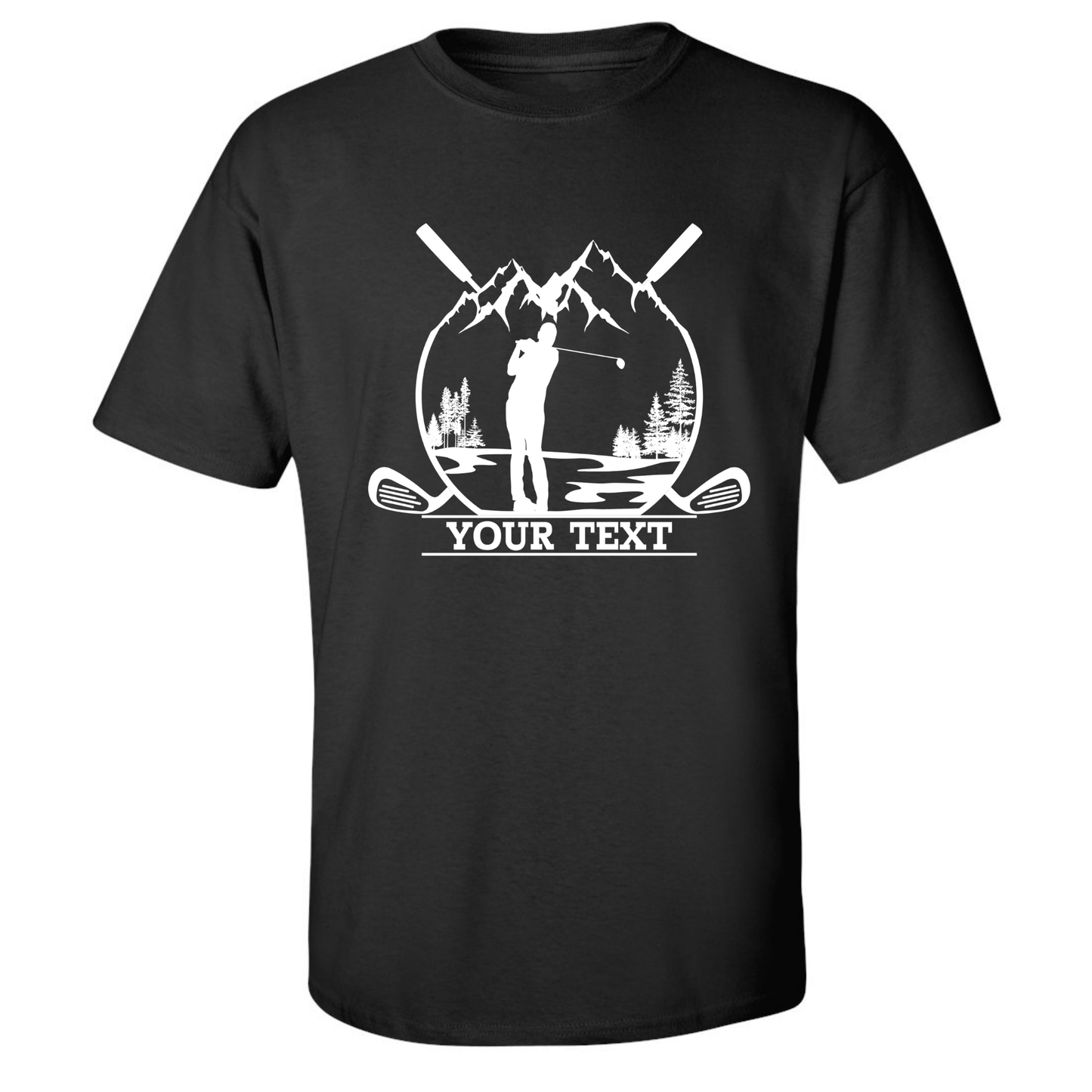 Personalized Golfer in Nature Scenery Silhouette Art Custom Text T-Shirt