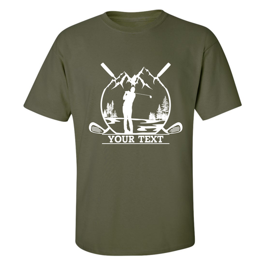 Personalized Golfer in Nature Scenery Silhouette Art Custom Text T-Shirt