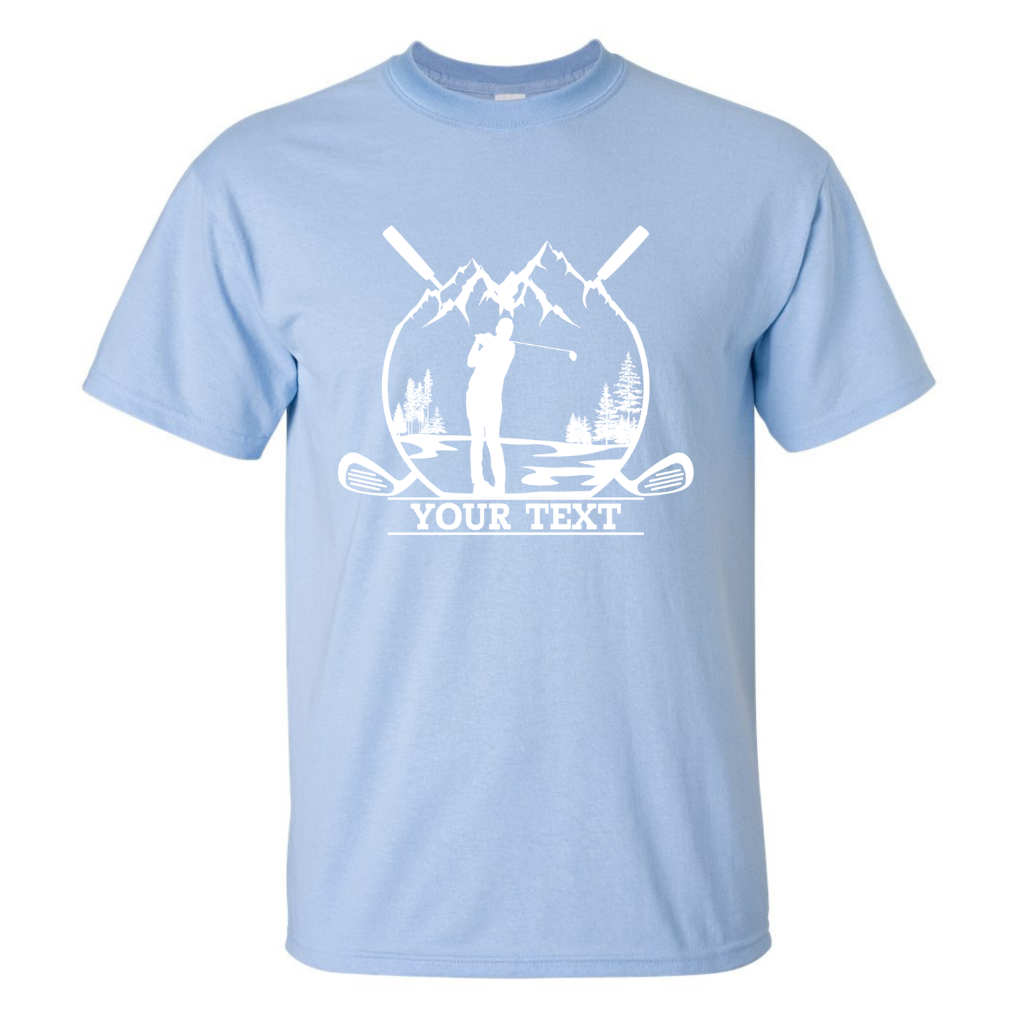Personalized Golfer in Nature Scenery Silhouette Art Custom Text T-Shirt