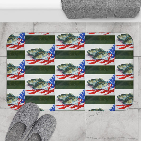 Patriotic Fish American Flag Fishing Colorful Fisherman Bath Mat Gift Bathroom Decor