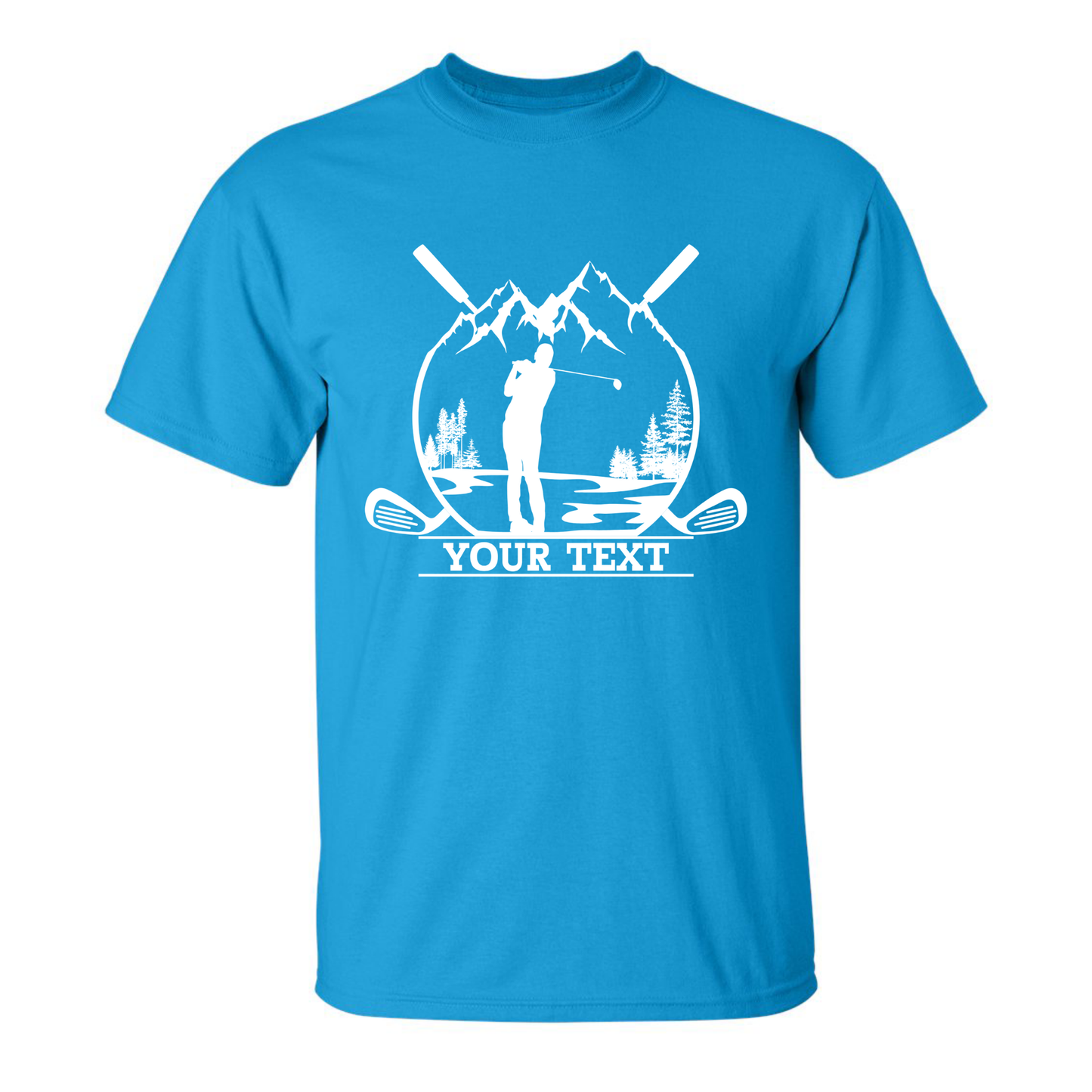Personalized Golfer in Nature Scenery Silhouette Art Custom Text T-Shirt