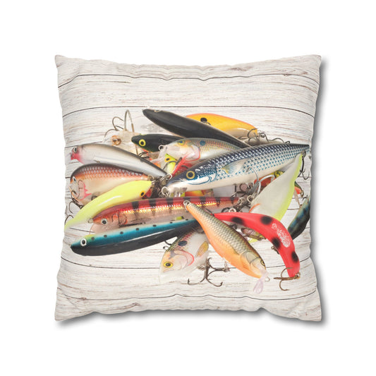 Fishing Lures Fish  Faux Suede American Flag Throw Pillow Fisherman Gift Decor