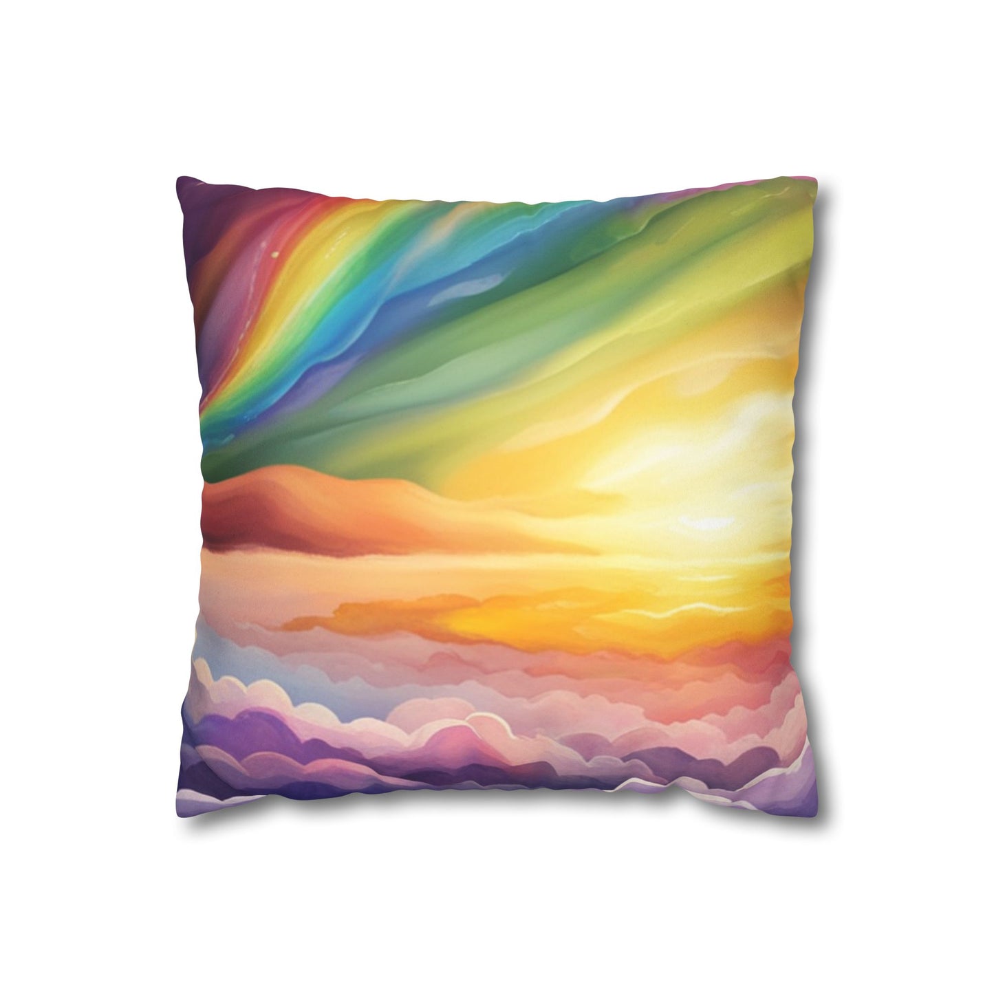 Rainbow Cloud Dreams Faux Suede Square Double Sided Print Throw Pillow Colrofful Gift Decor