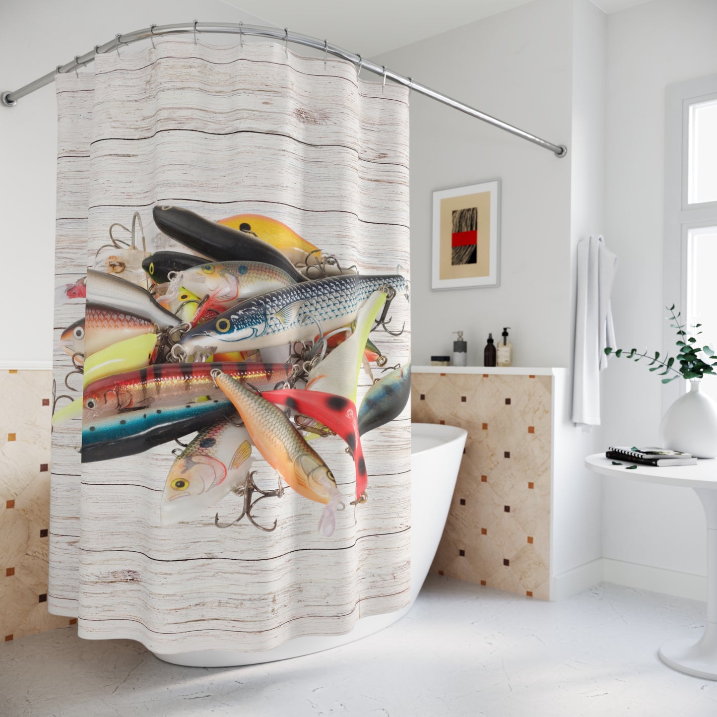 Fishing Lures Shower Curtain Fish  Fisherman Bathroom Decor Gift