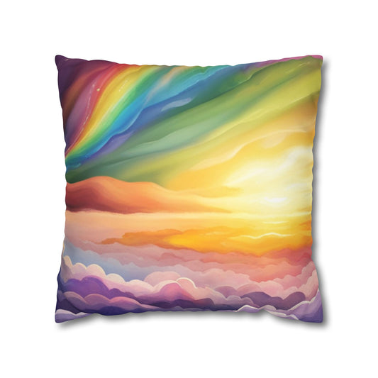 Rainbow Cloud Dreams Faux Suede Square Double Sided Print Throw Pillow Colrofful Gift Decor