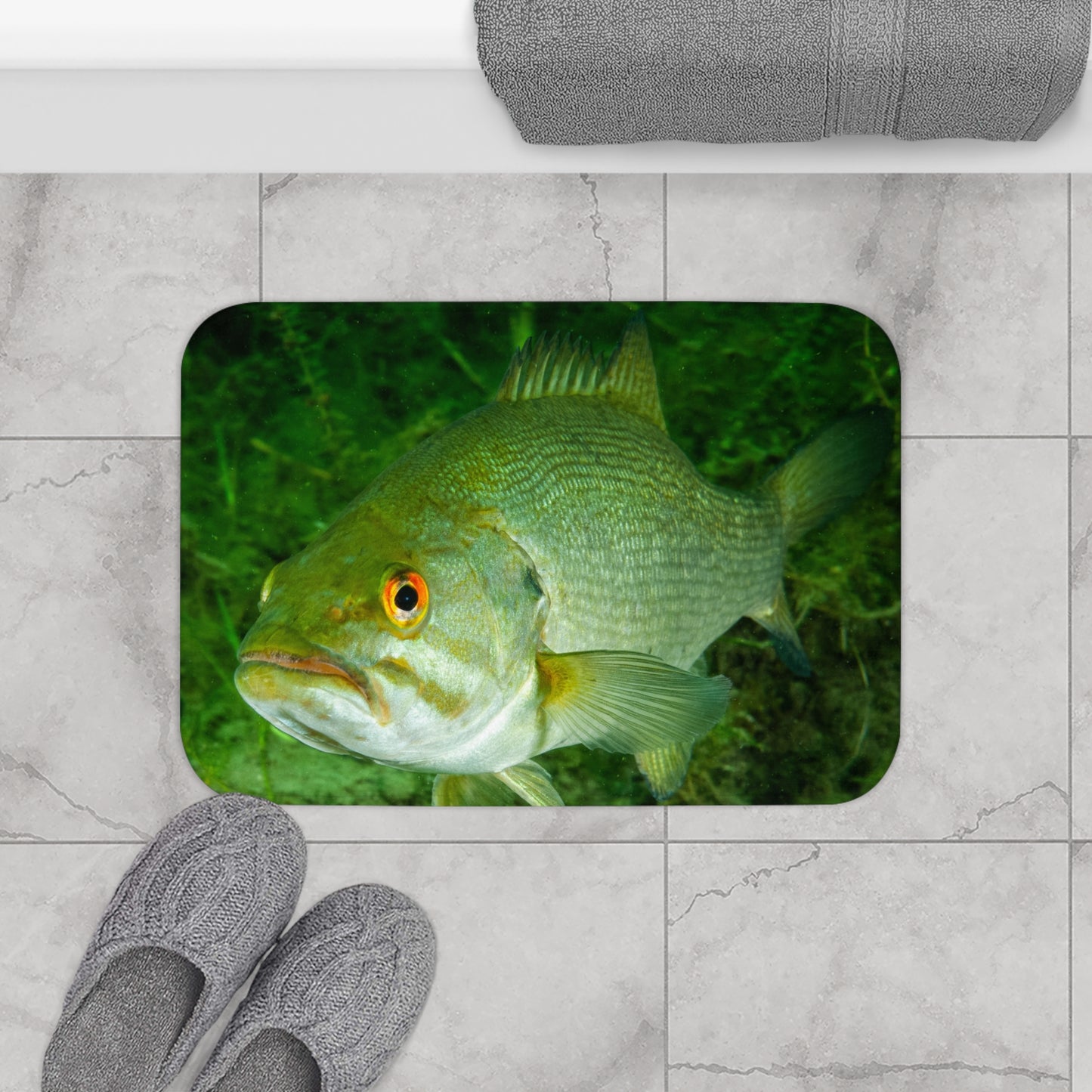 Bass Fish Fishing Murky Waters Colorful Fisherman Bath Mat Gift Bathroom Decor