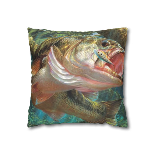 Bass Fish Fishing  Faux Suede Square Double Sided Print Throw Pillow Fisherman Gift Decor