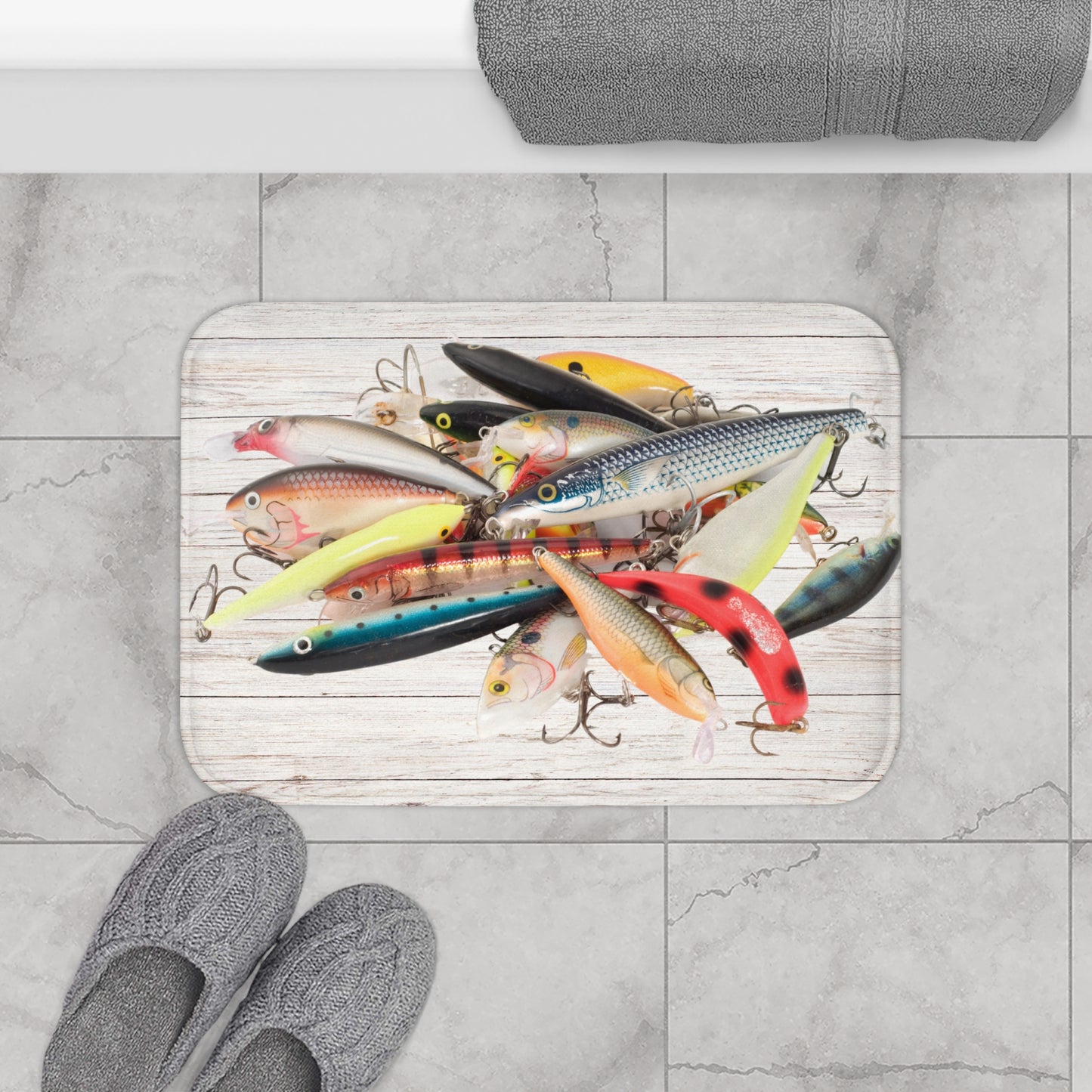 Fishing Lures Fish Colorful Fisherman Bath Mat Gift Bathroom Decor