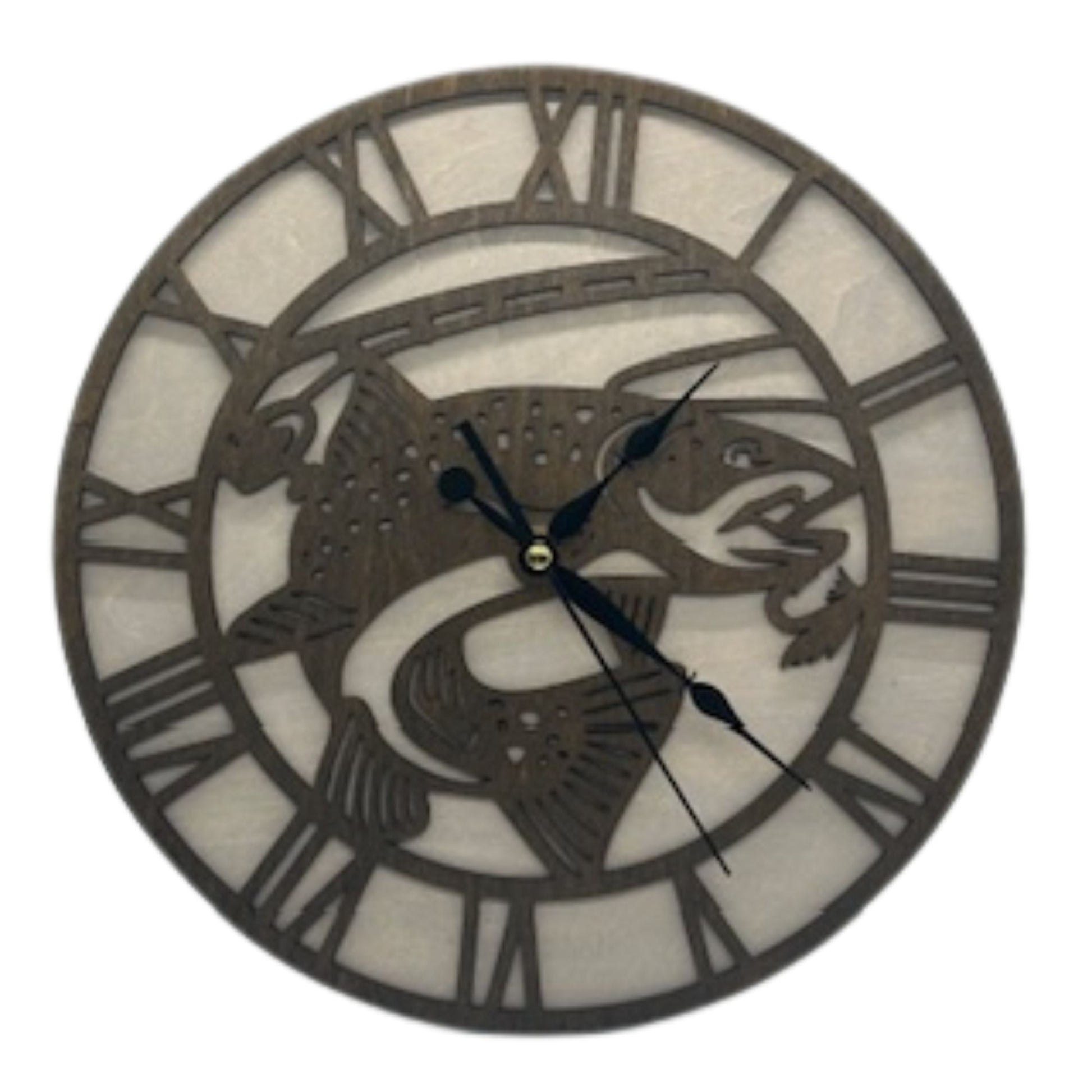 Custom BASS FISH FISHING Wall Clock Laser Cut Layered Wood Decor Gift