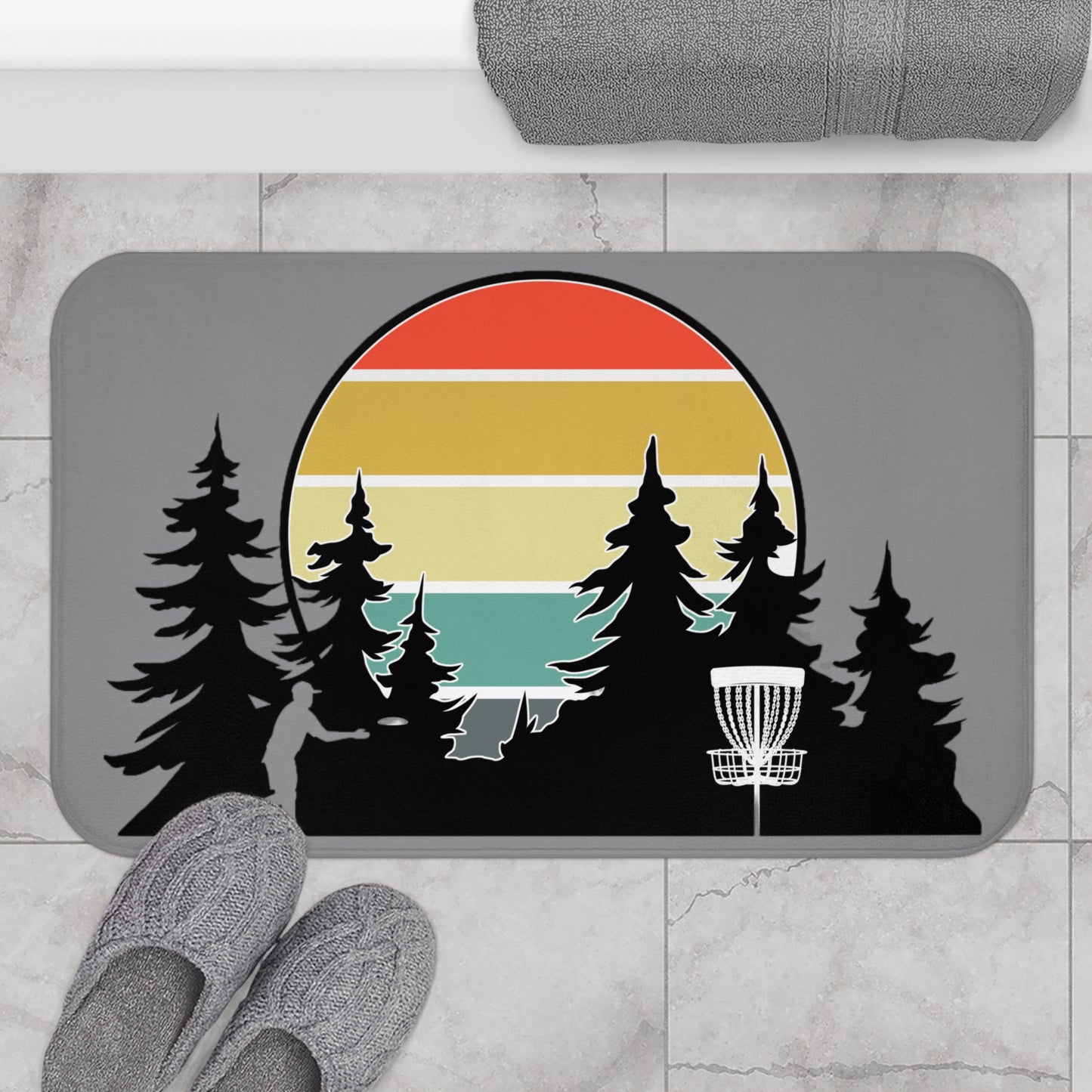 Disc Golf Sunset Tree Scene Colorful Discgolfer Bath Mat Gift Bathroom Decor