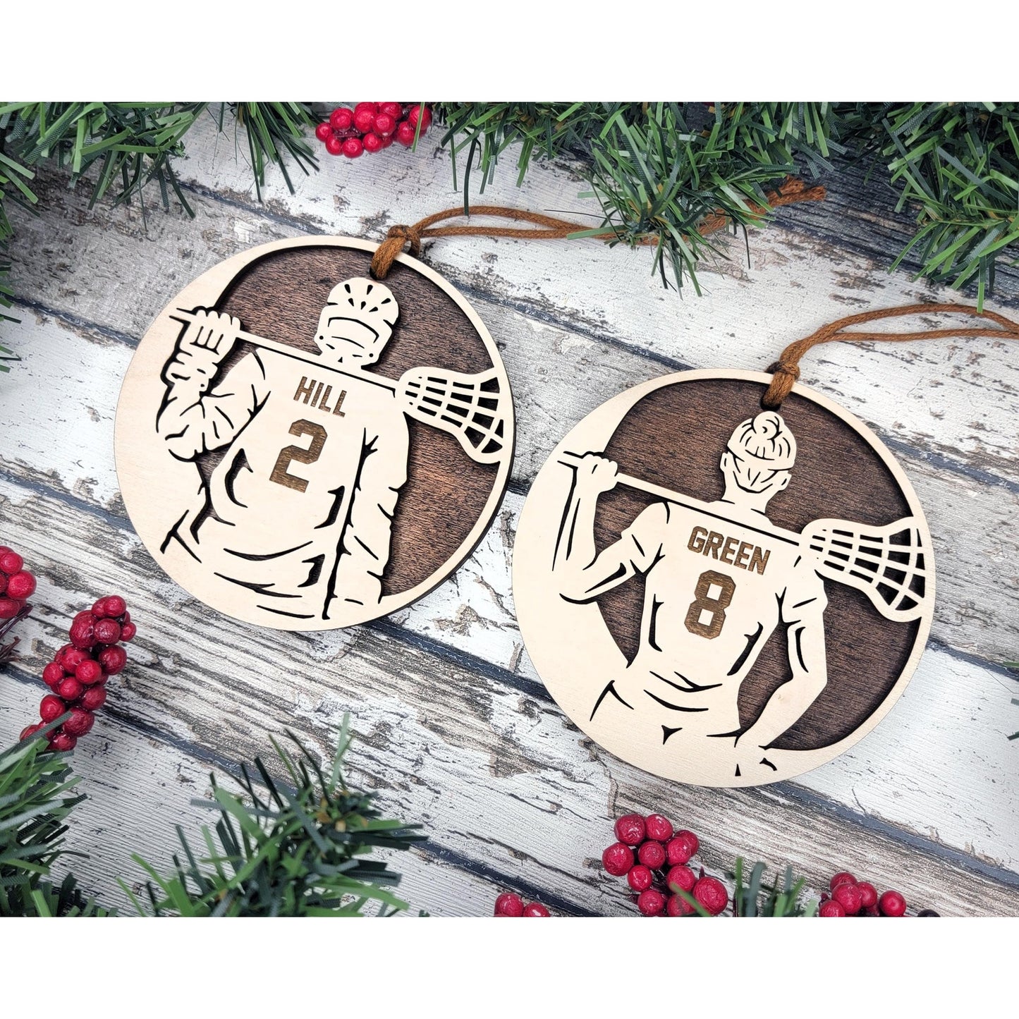 Stadium Spotlight LACROSSE 2 Layered Wooden Personalized Christmas Ornament Gift