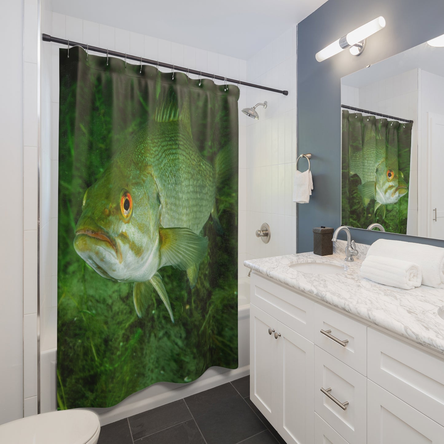 Bass Fish Fishing Murky Waters Shower Curtain Fisherman Bathroom Decor Gift