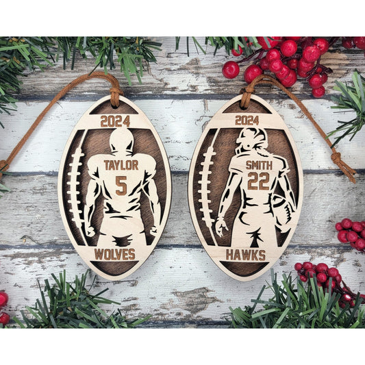 Stadium Spotlight FOOTBALL 2 Layered Wooden Personalized Ornament Christmas Gift