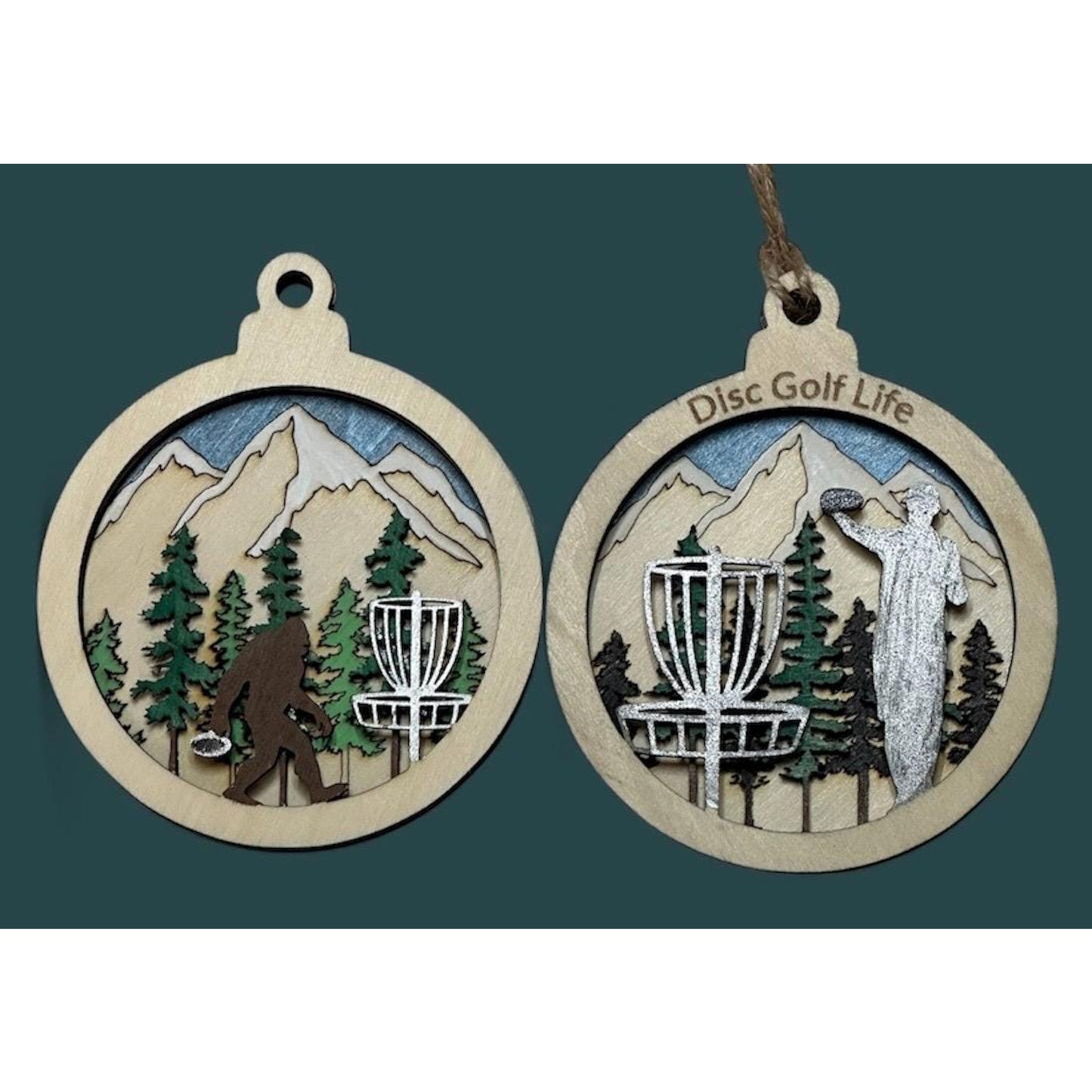 DISC GOLF Basket Sasquatch Ornament 3 Layer Wood Discgolfer Christmas Gift