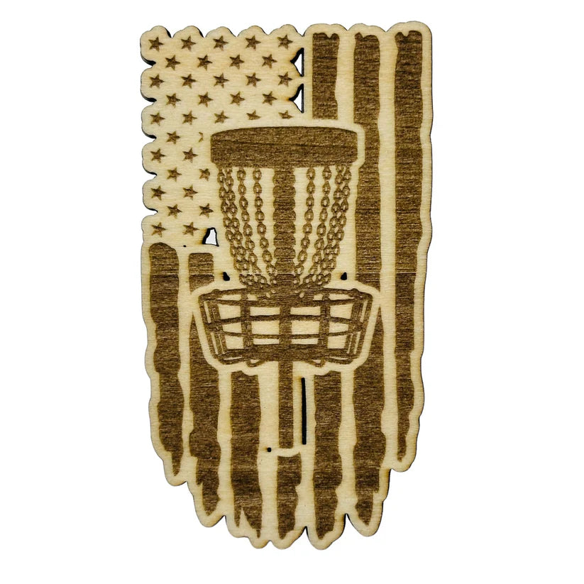 Disc Golf AMERICAN FLAG Car Air Freshener Laser Engraved Wood Vent Clip On