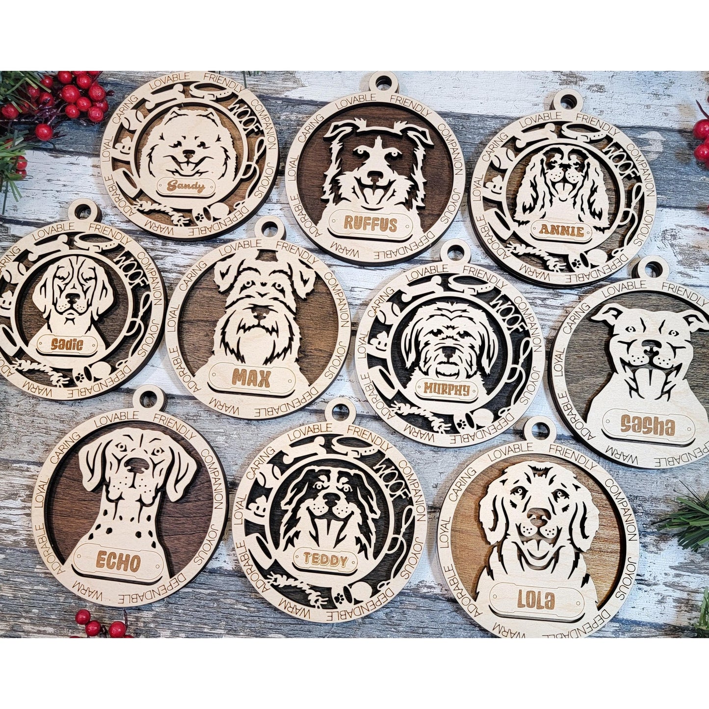 Pet Lovers Adorable DOG Ornaments P1 Custom Pets Name Christmas Gift