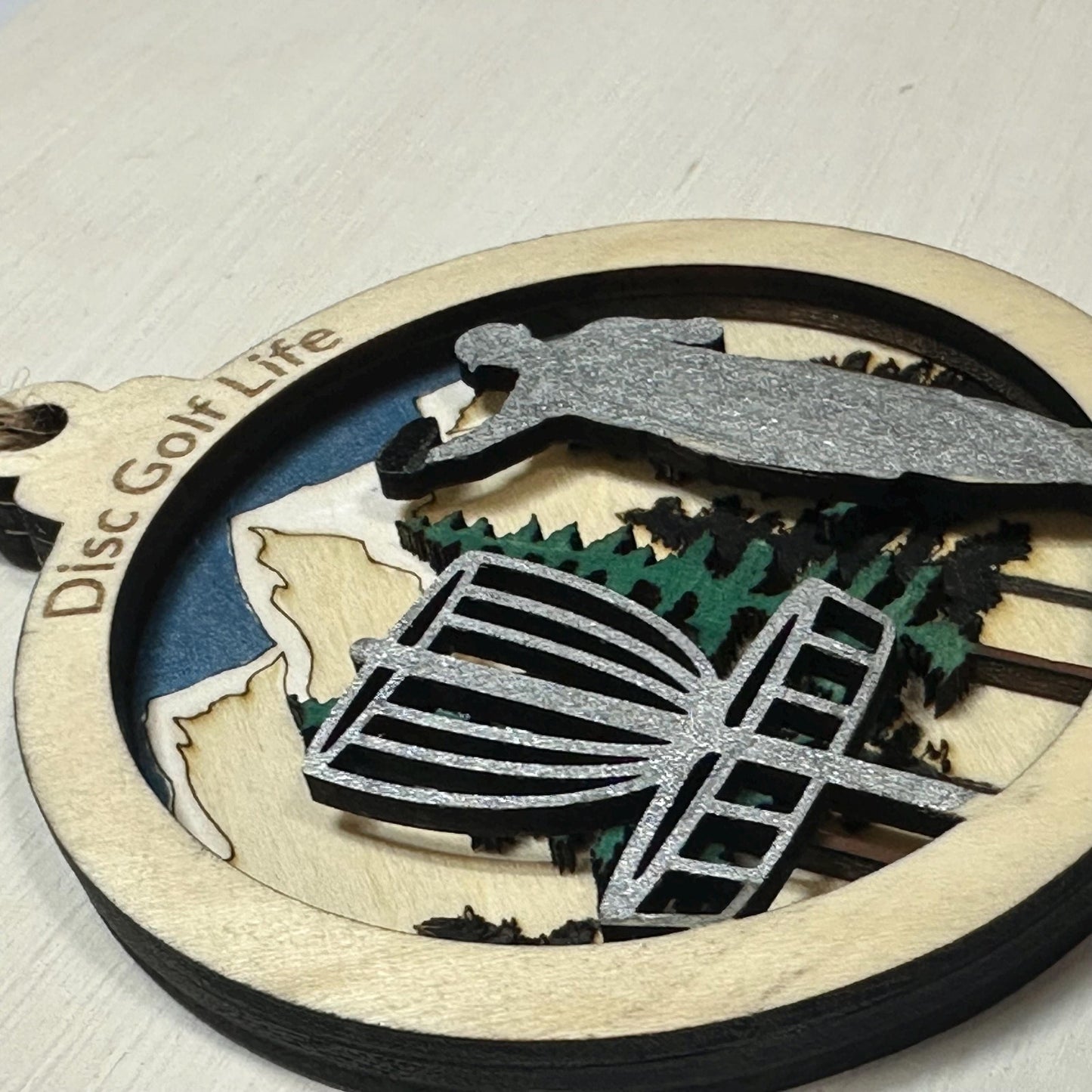 DISC GOLF Basket Sasquatch Ornament 3 Layer Wood Discgolfer Christmas Gift