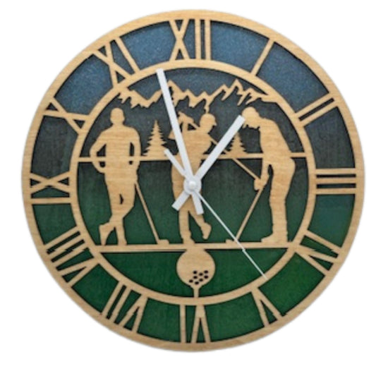 Custom GOLF GOLFING Wall Clock Laser Cut Layered Wood Decor Gift 