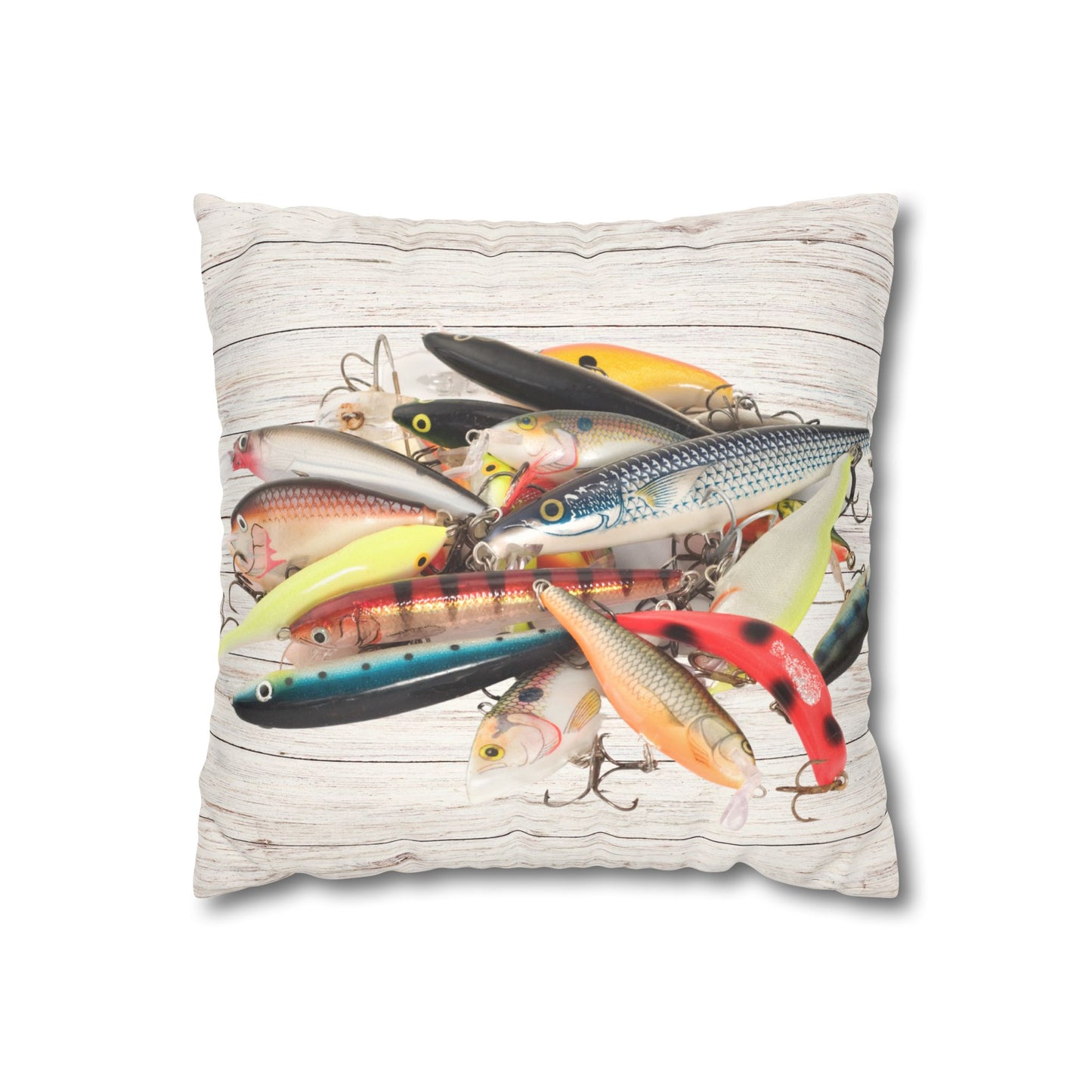 Fishing Lures Fish  Faux Suede American Flag Throw Pillow Fisherman Gift Decor