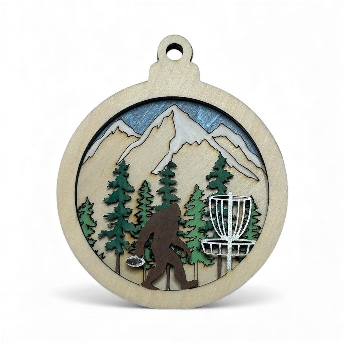 DISC GOLF Basket Sasquatch Ornament 3 Layer Wood Discgolfer Christmas Gift