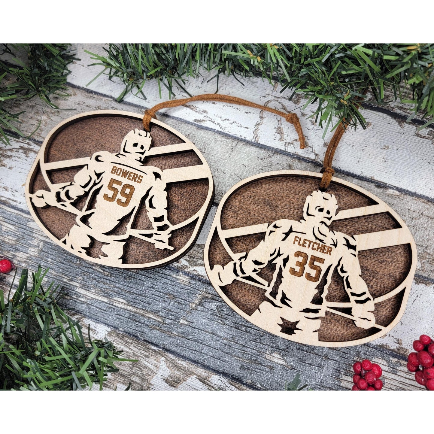 Stadium Spotlight HOCKEY 2 Layered Wood Personalized Christmas Ornament Gift