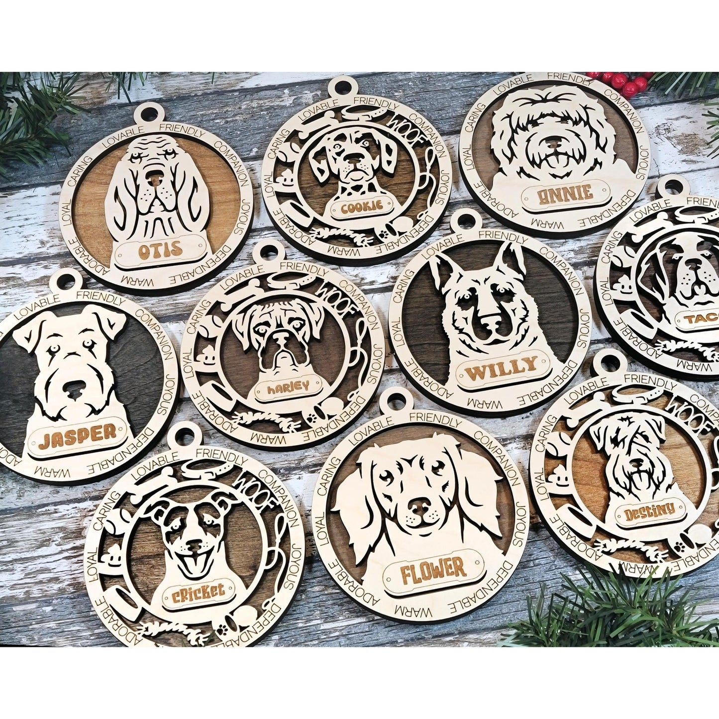 Pet Lovers Adorable DOG Ornaments P2 Custom Pets Name Christmas Gift