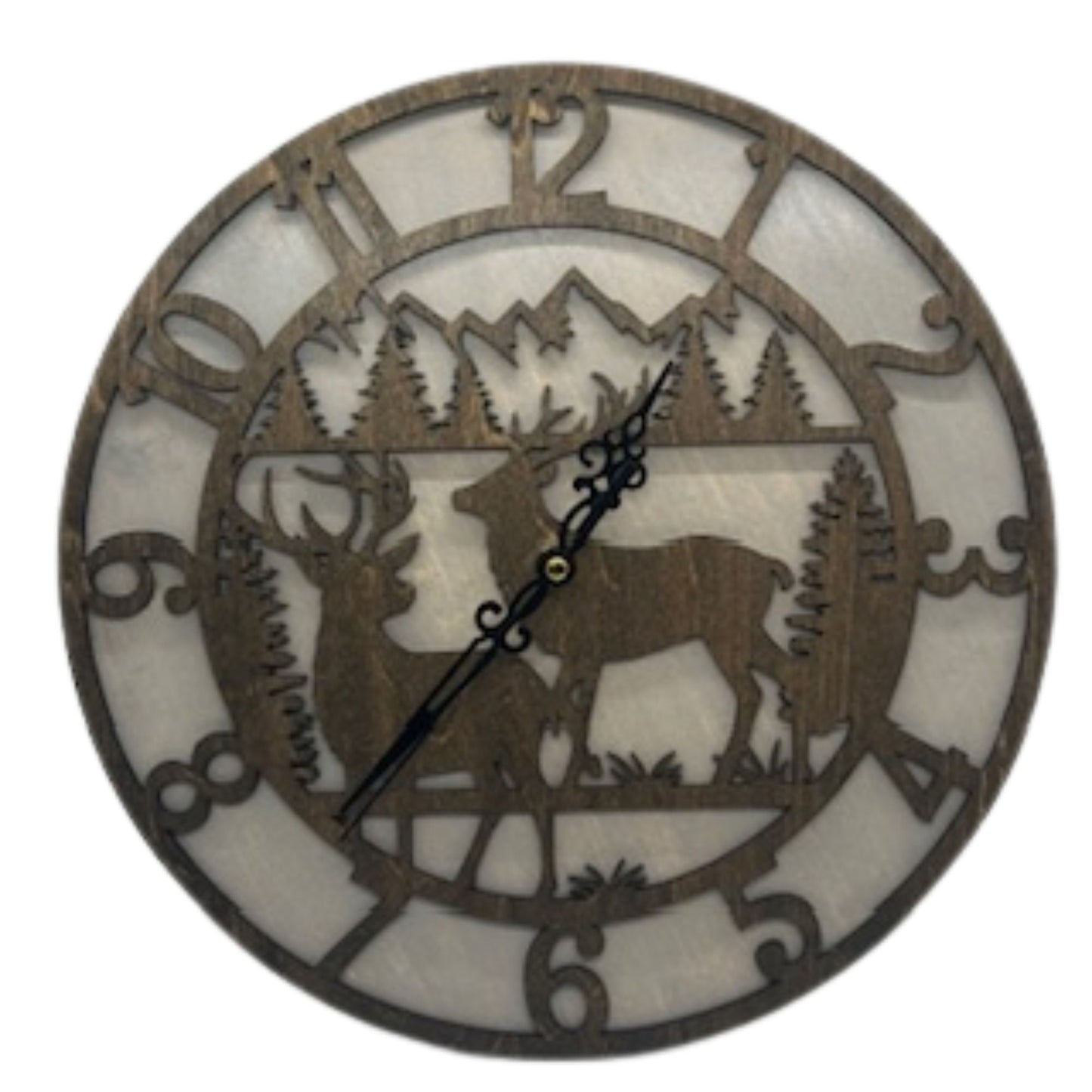 Custom BUCK DEERS Hunting Wall Clock Laser Cut Layered Wood Decor Gift