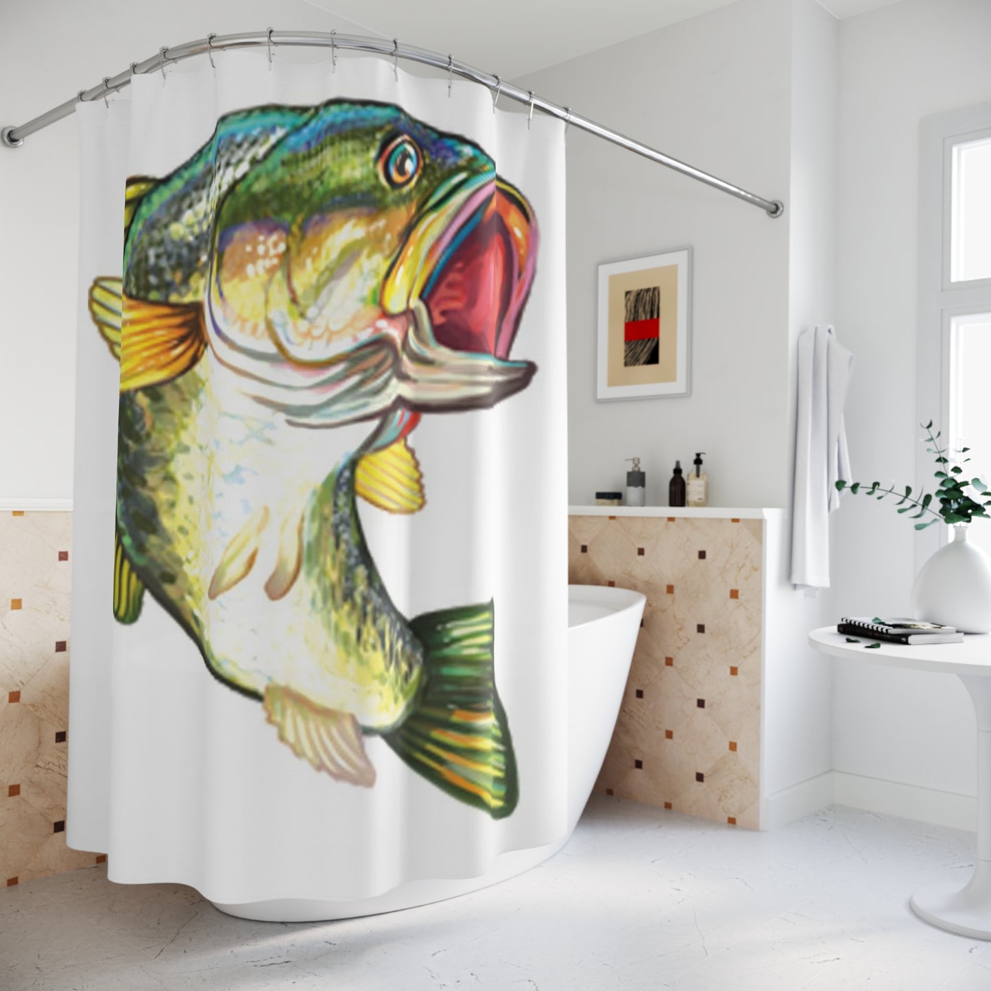 Fishing Jumping Fish Colorful Shower Curtain Fisherman Bathroom Decor Gift