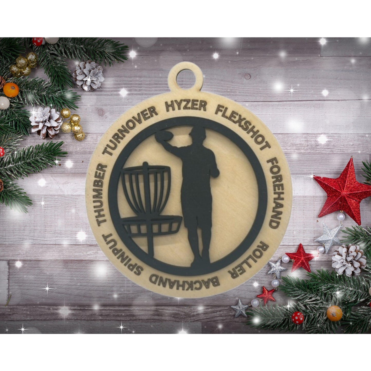 New DISC GOLF Putting Hyzer Turnover Christmas 2 Layer Ornament Discgolfer Gift