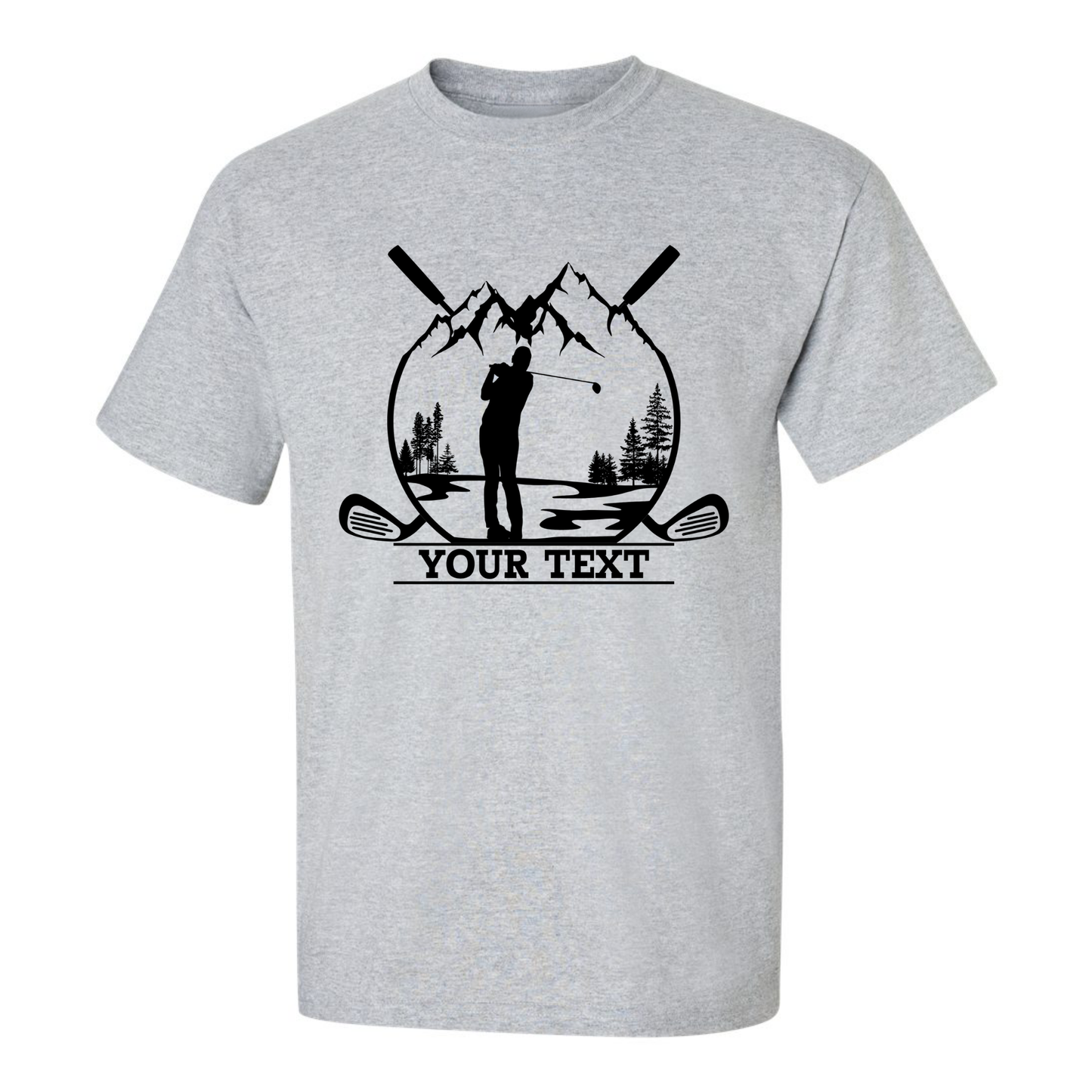 Personalized Golfer in Nature Scenery Silhouette Art Custom Text T-Shirt