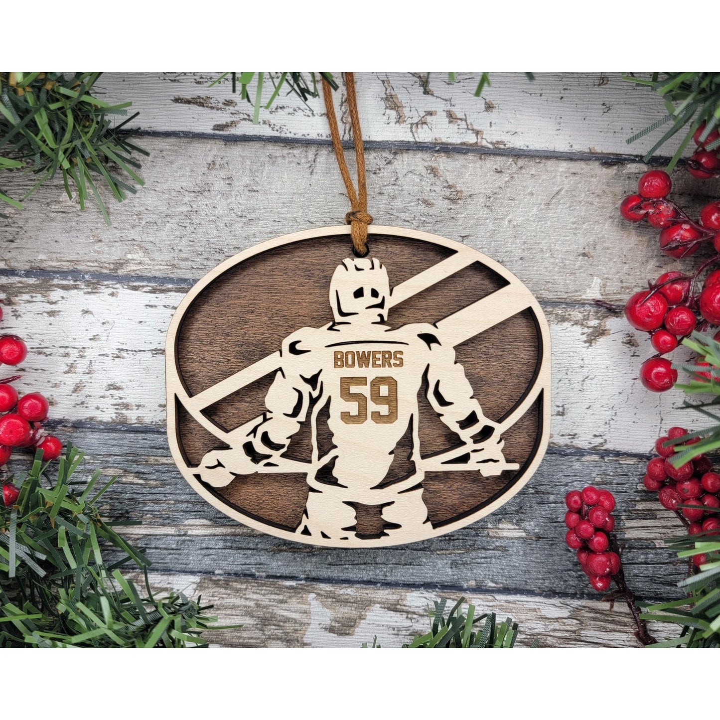 Stadium Spotlight HOCKEY 2 Layered Wood Personalized Christmas Ornament Gift