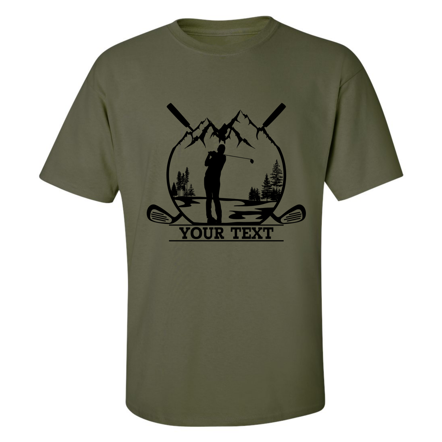 Personalized Golfer in Nature Scenery Silhouette Art Custom Text T-Shirt