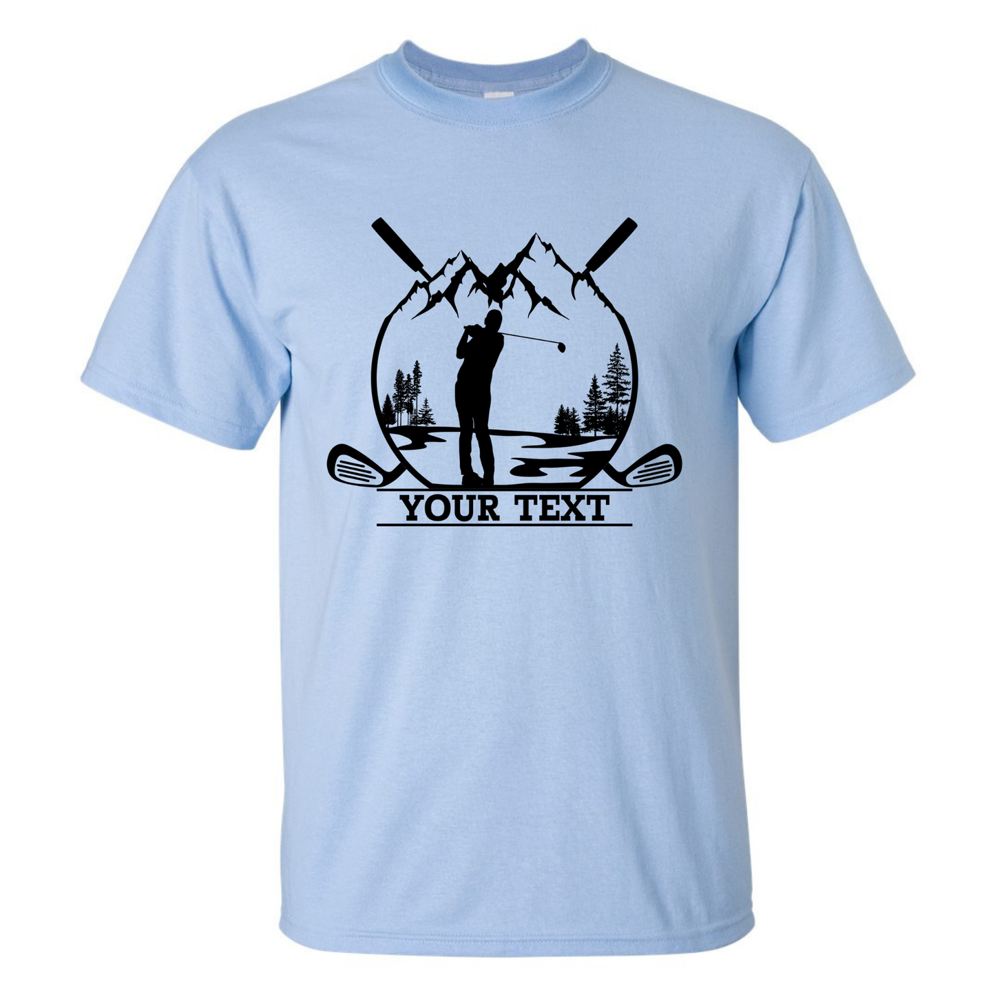 Personalized Golfer in Nature Scenery Silhouette Art Custom Text T-Shirt
