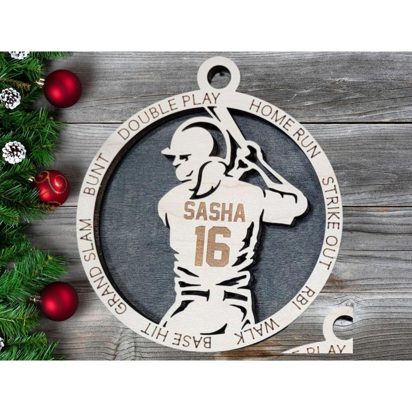 Personalized BASEBALL SOFTBALL PLAYER Ornament Male or Female Custom Name Number Gift