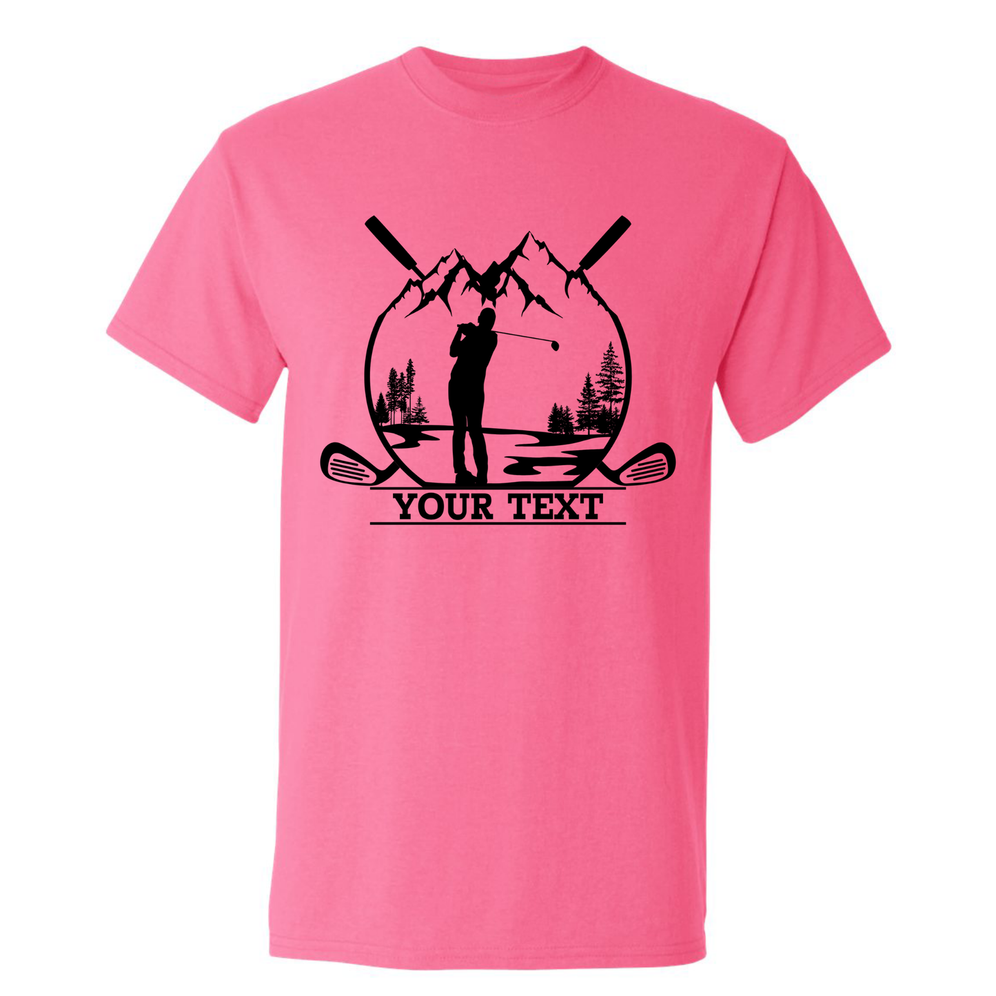 Personalized Golfer in Nature Scenery Silhouette Art Custom Text T-Shirt