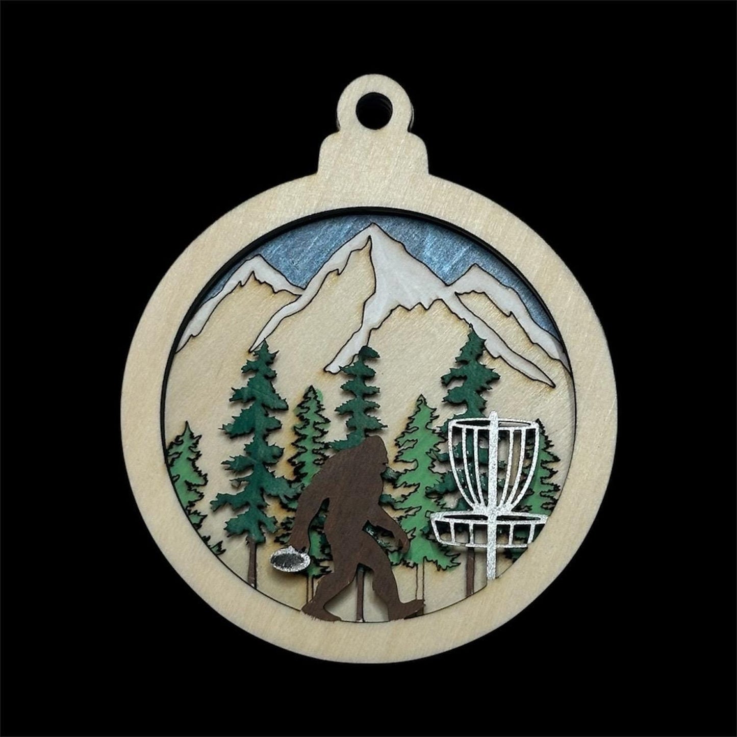 DISC GOLF Basket Sasquatch Ornament 3 Layer Wood Discgolfer Christmas Gift